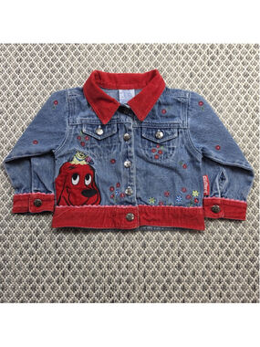 Clifford The Big Red Dog Toddler Denim Jacket Embroidered Floral Size 2T Vintage